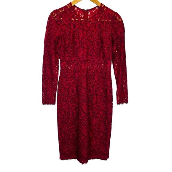 Shoshanna Garnet Illusion Lace Sheath dress red - 2 - Picture 3 of 13